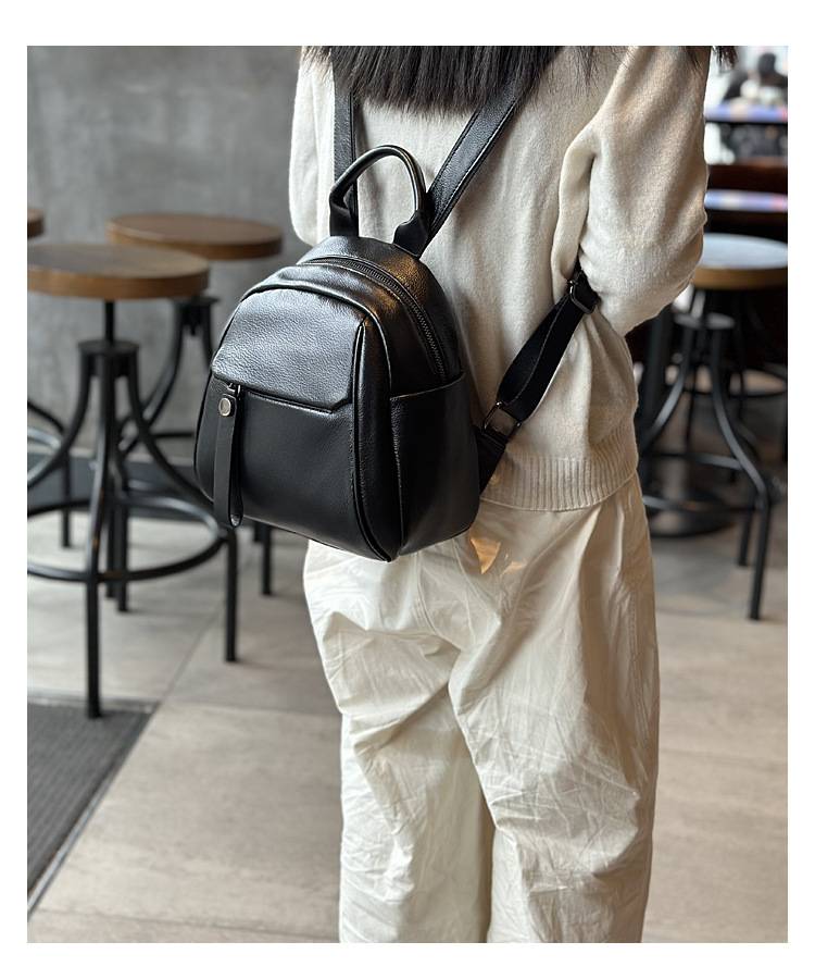 復古頭層牛皮女式雙肩包 新款時尚真皮女包學生書包 簡約百搭小背包軟皮後背包推薦 真皮包包