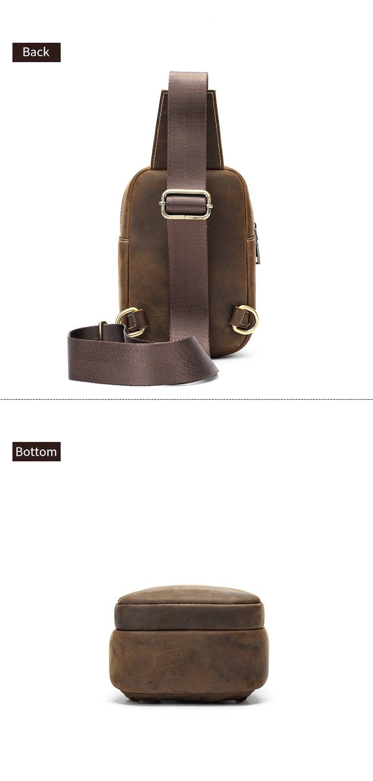 復古瘋馬皮男士單肩背包 頭層牛皮胸包 戶外胸前斜挎包 新款時尚旅行真皮斜背包推薦 真皮包包