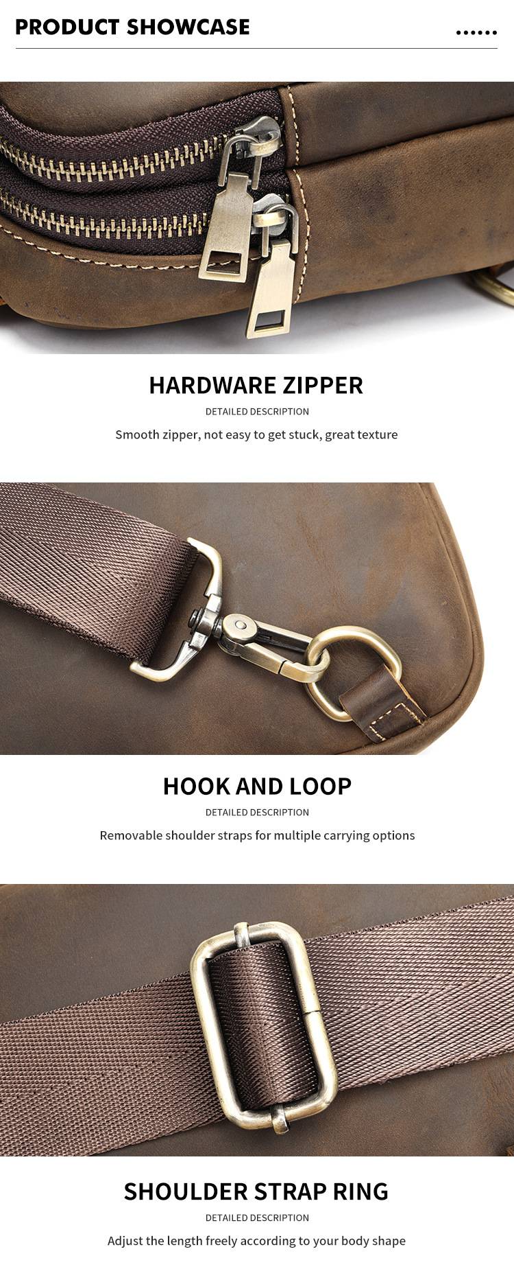 復古瘋馬皮男士單肩背包 頭層牛皮胸包 戶外胸前斜挎包 新款時尚旅行真皮斜背包推薦 真皮包包