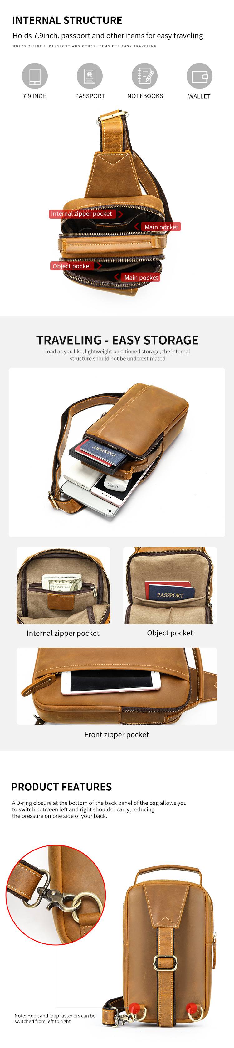 復古瘋馬皮男士胸包 真皮單肩旅行斜挎包 戶外新款休閑背包 新品男士斜背包胸前包推薦 真皮包包