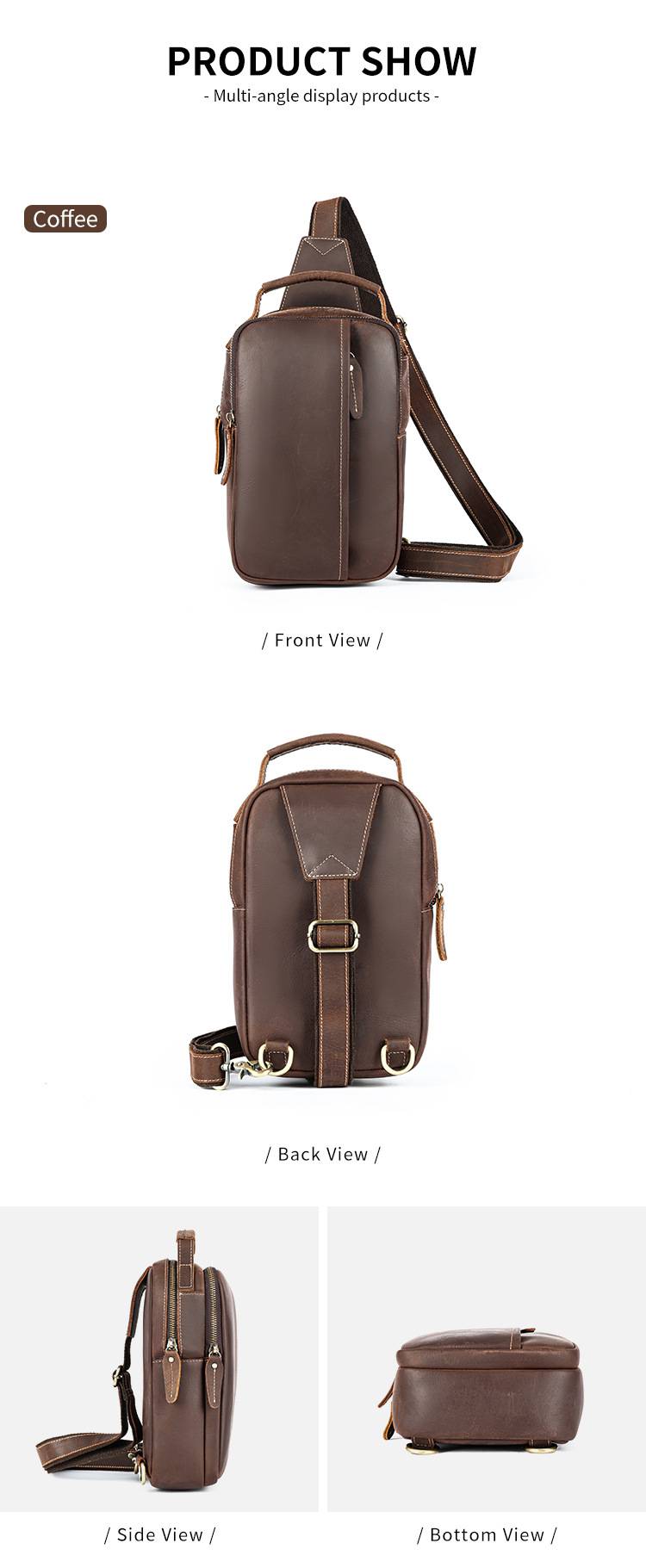 復古瘋馬皮男士胸包 真皮單肩旅行斜挎包 戶外新款休閑背包 新品男士斜背包胸前包推薦 真皮包包