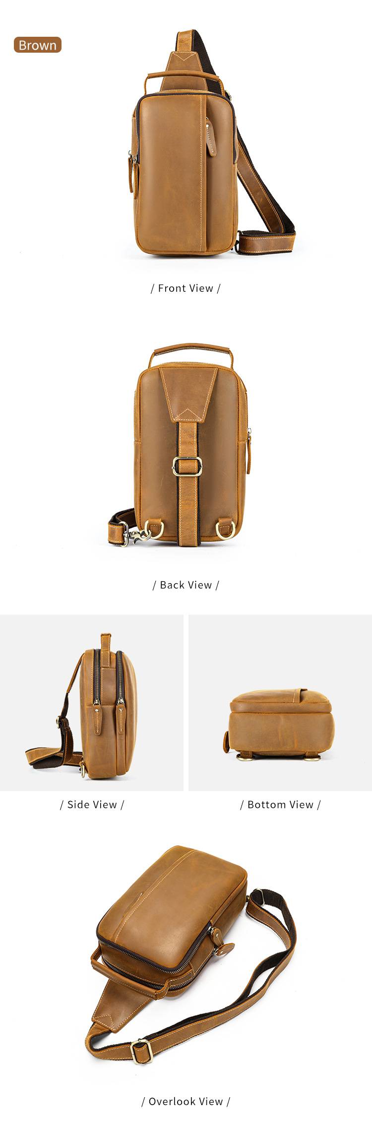 復古瘋馬皮男士胸包 真皮單肩旅行斜挎包 戶外新款休閑背包 新品男士斜背包胸前包推薦 真皮包包