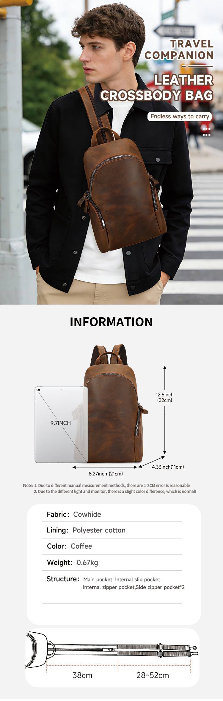 一包兩用 男士後背包 瘋馬皮胸包 真皮雙肩包 頭層牛皮肩背包休閑背包胸前包推薦
