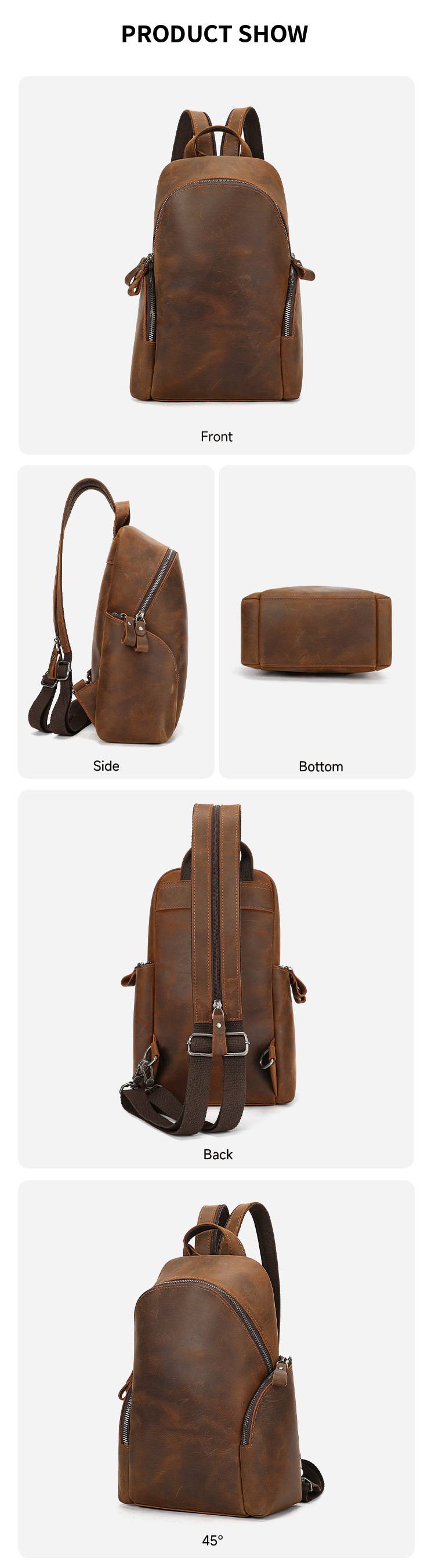 一包兩用 男士後背包 瘋馬皮胸包 真皮雙肩包 頭層牛皮肩背包休閑背包胸前包推薦