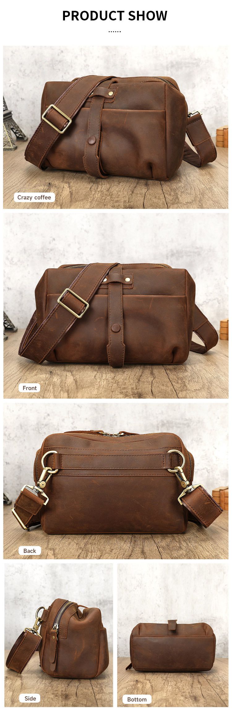 復古擦色斜背包 瘋馬皮男士單肩背包側背包 頭層牛皮郵差包 真皮休閑肩背包推薦