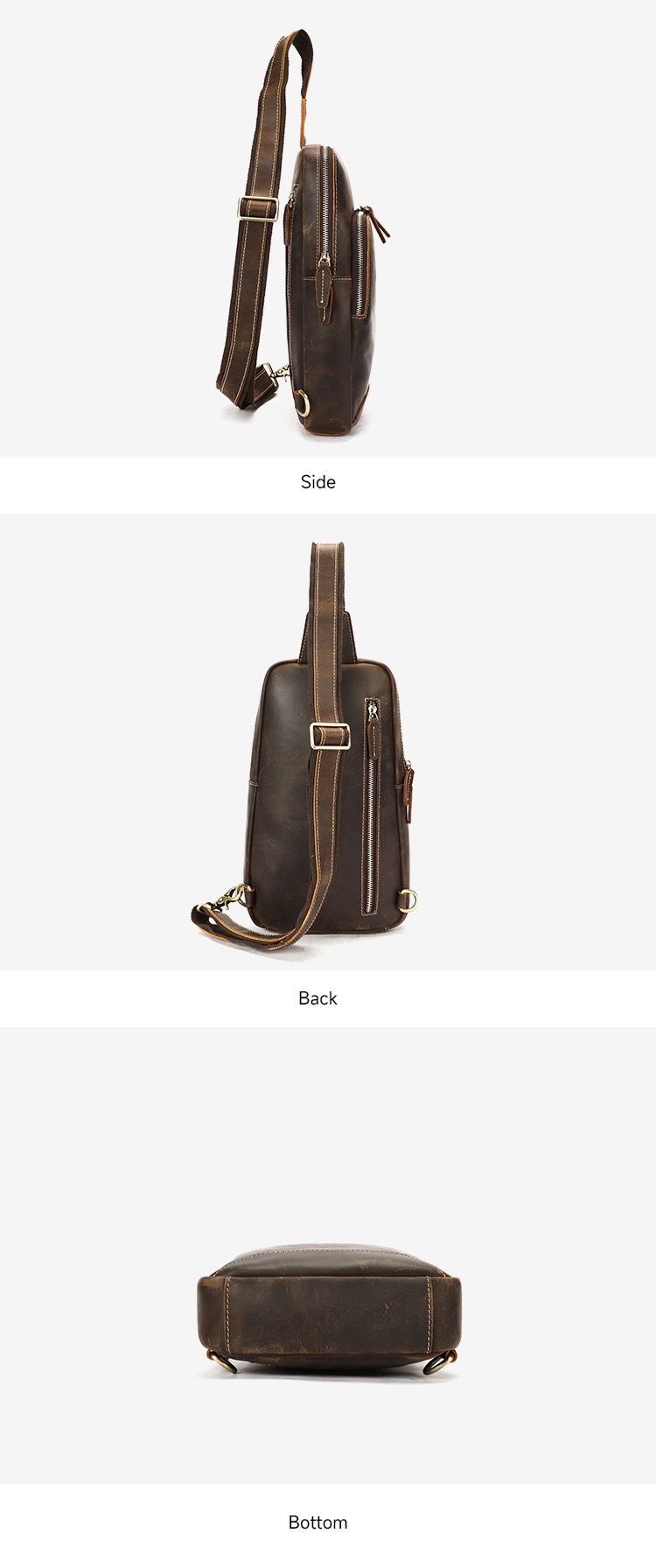 新款復古瘋馬皮胸前包 頭層牛皮斜背包 男士休閑運動背包 戶外真皮胸包斜跨包推薦 真皮包包