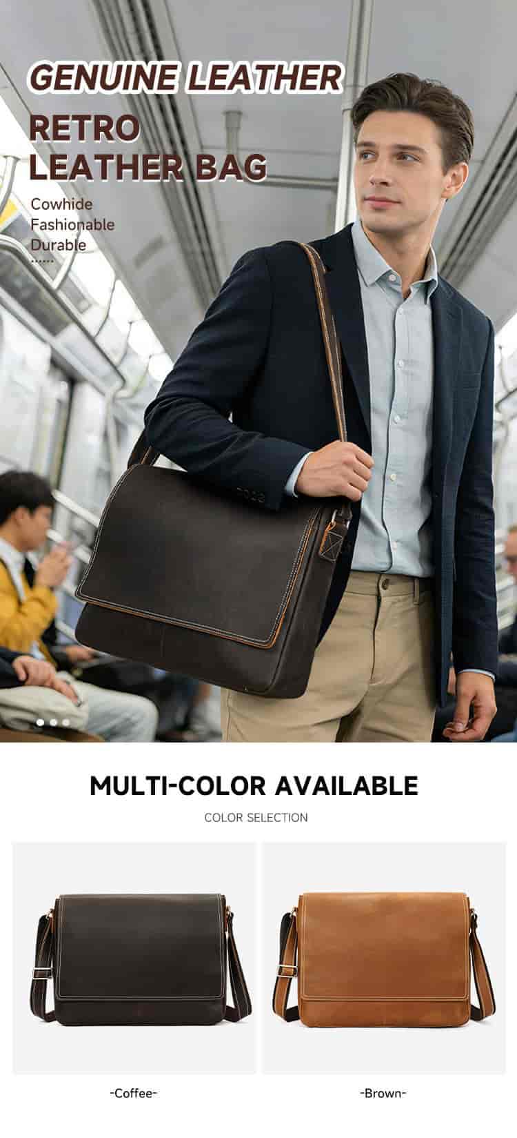 新款大號復古瘋馬皮男士郵差包 大容量16吋筆電包斜挎單肩包 真皮爆款斜背包公事包推薦 真皮包包