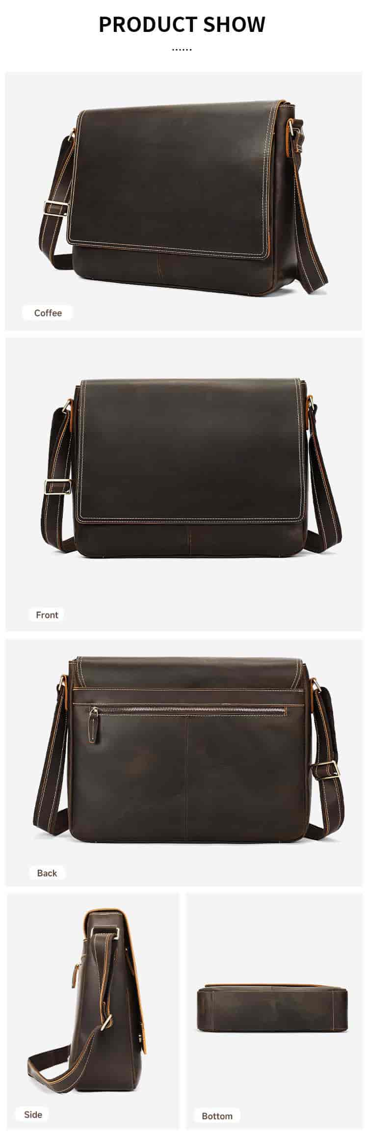 新款大號復古瘋馬皮男士郵差包 大容量16吋筆電包斜挎單肩包 真皮爆款斜背包公事包推薦 真皮包包