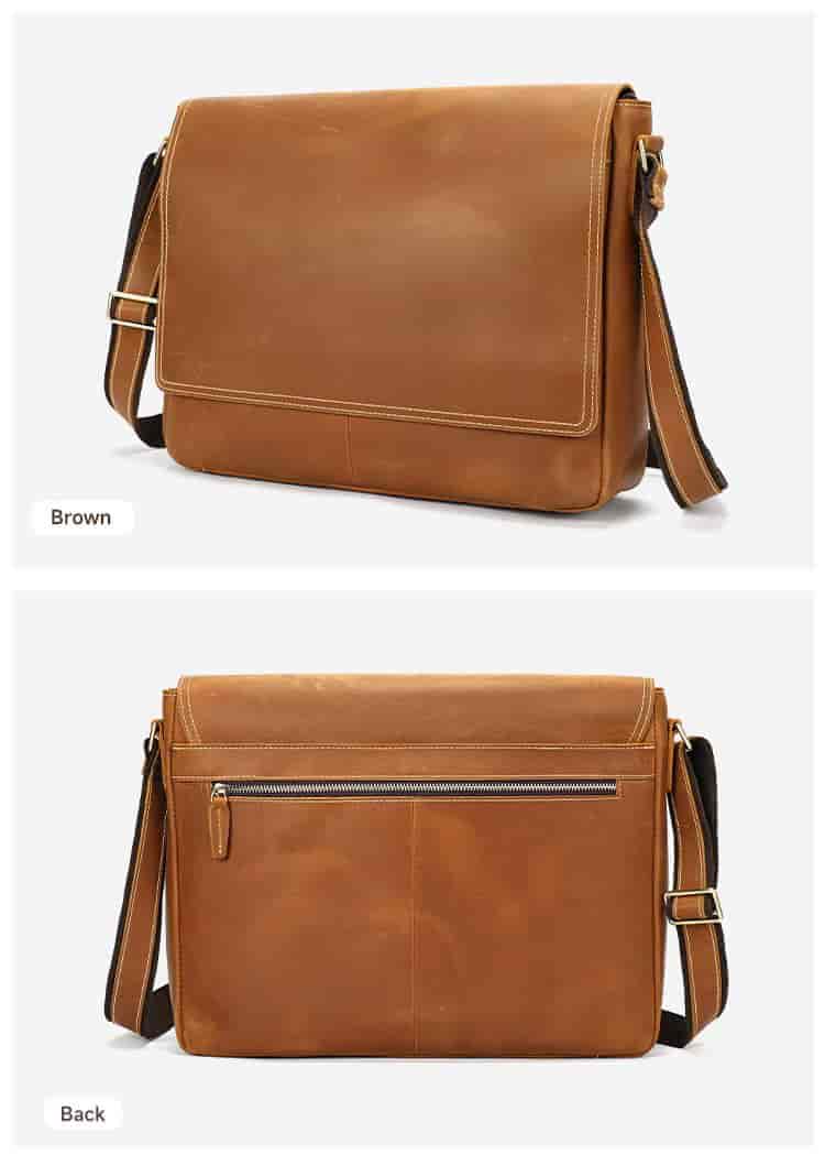 新款大號復古瘋馬皮男士郵差包 大容量16吋筆電包斜挎單肩包 真皮爆款斜背包公事包推薦 真皮包包