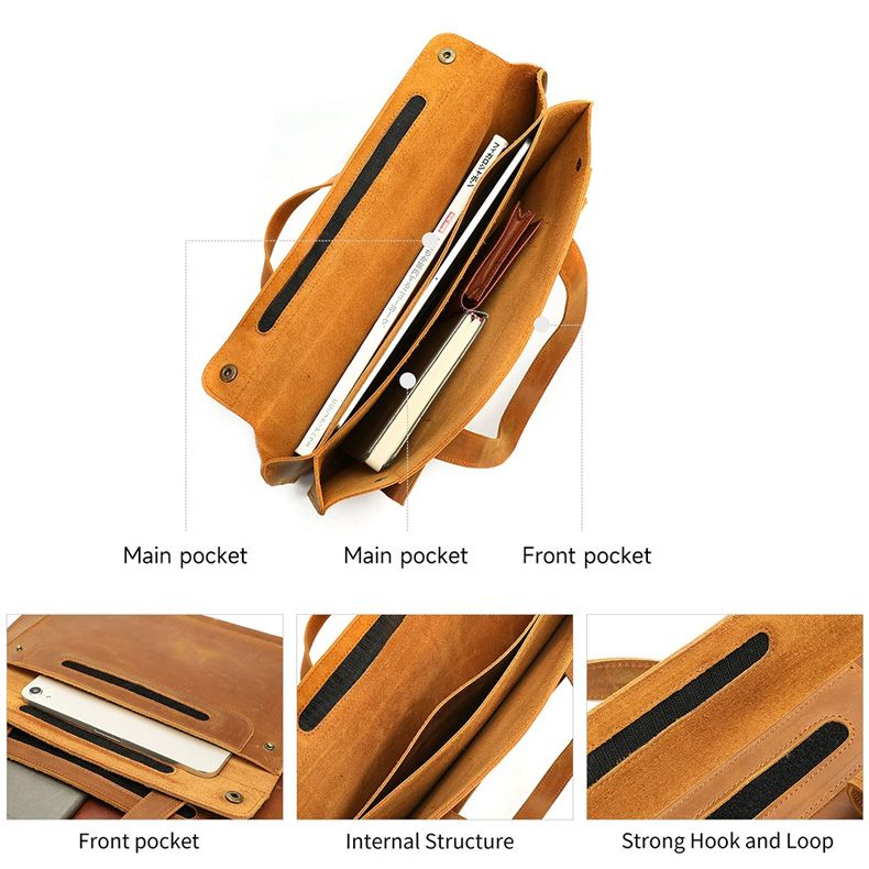 新款瘋馬皮復古公文包 商務通勤14吋多隔層便攜式電腦包 真皮通勤包公事包手提包推薦 真皮包包