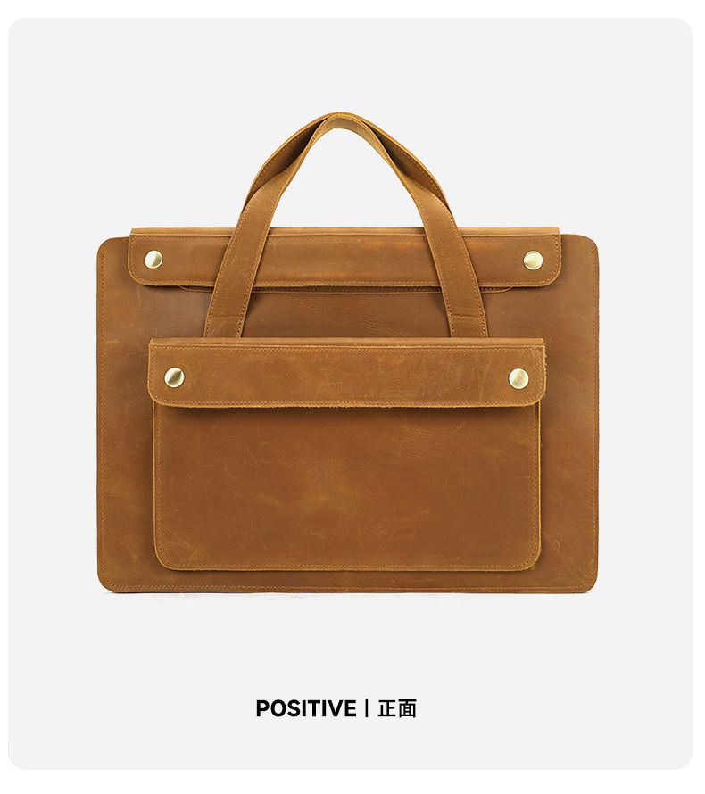 新款瘋馬皮復古公文包 商務通勤14吋多隔層便攜式電腦包 真皮通勤包公事包手提包推薦 真皮包包