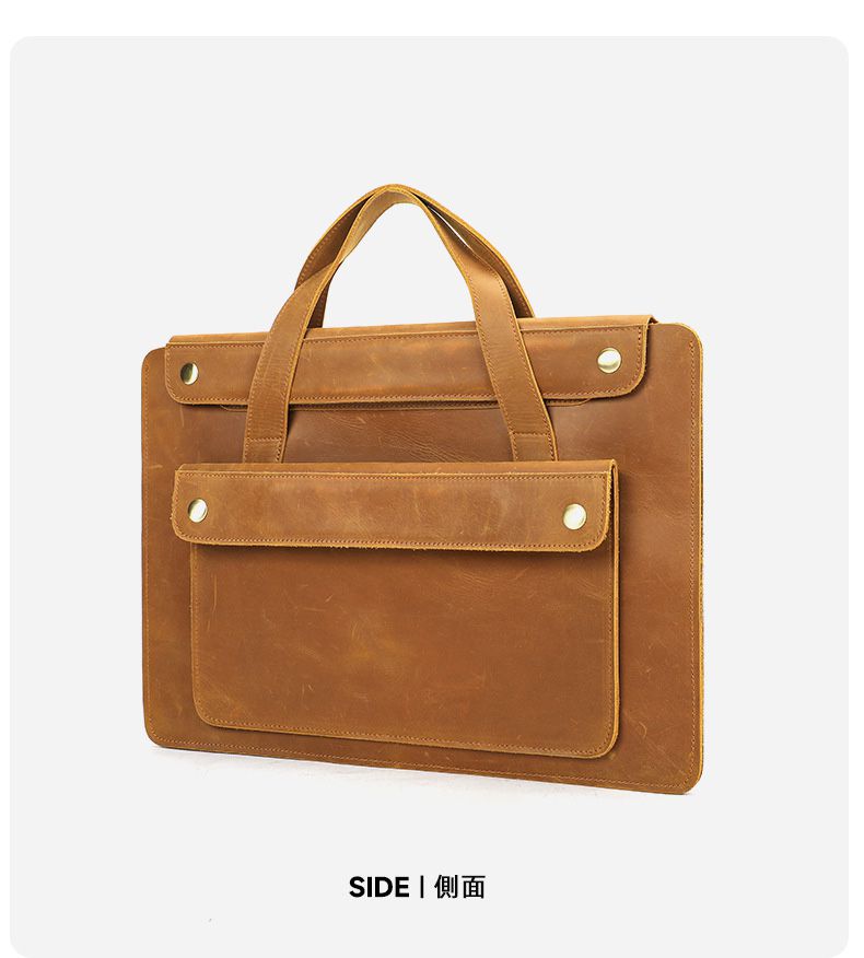 新款瘋馬皮復古公文包 商務通勤14吋多隔層便攜式電腦包 真皮通勤包公事包手提包推薦 真皮包包