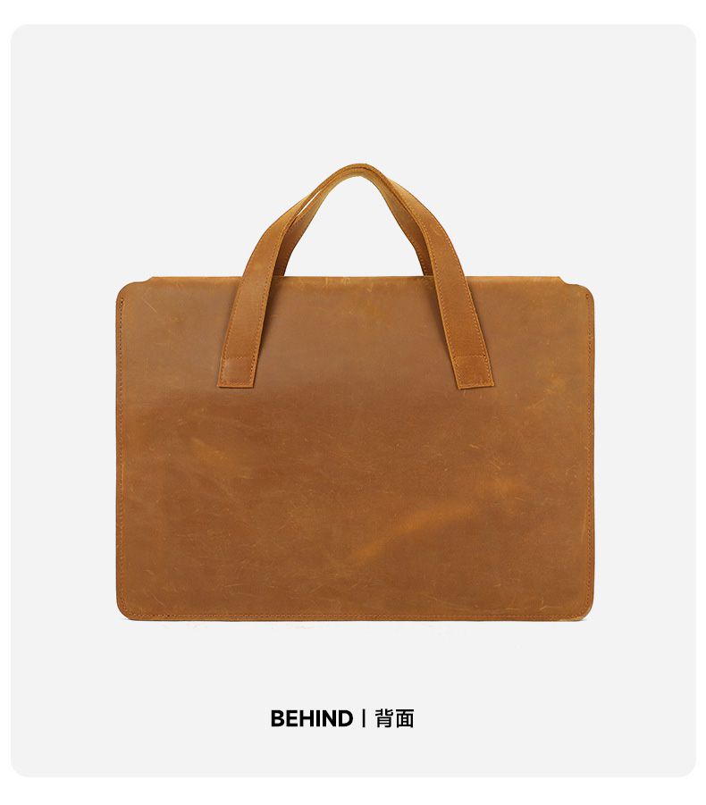 新款瘋馬皮復古公文包 商務通勤14吋多隔層便攜式電腦包 真皮通勤包公事包手提包推薦 真皮包包