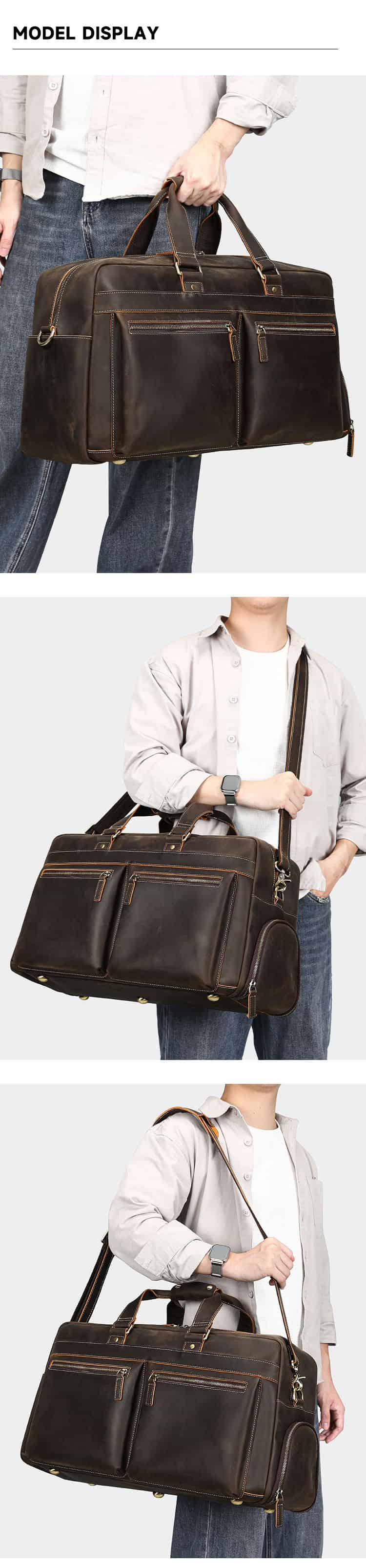 新款瘋馬皮男士旅行包 大容量周末防水旅行袋 頭層牛皮手提包旅行行李箱包 復古真皮包包推薦 真皮包包