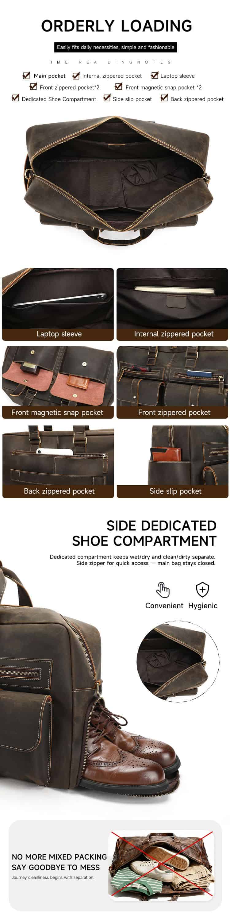 瘋馬皮男士旅行袋 帶獨立鞋倉大容量手提旅行包 復古歐美新款行李箱包手提袋推薦 真皮包包