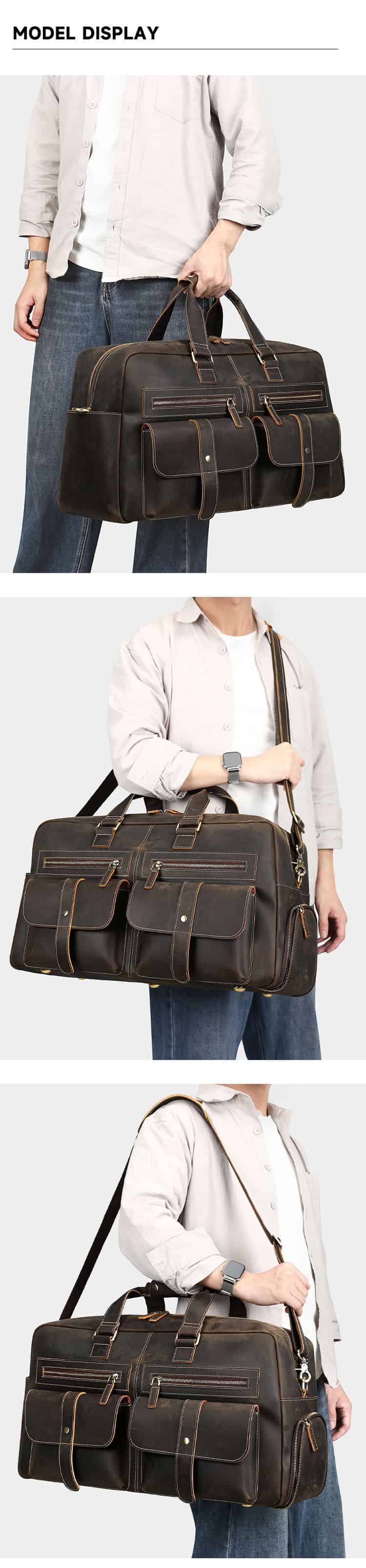 瘋馬皮男士旅行袋 帶獨立鞋倉大容量手提旅行包 復古歐美新款行李箱包手提袋推薦 真皮包包