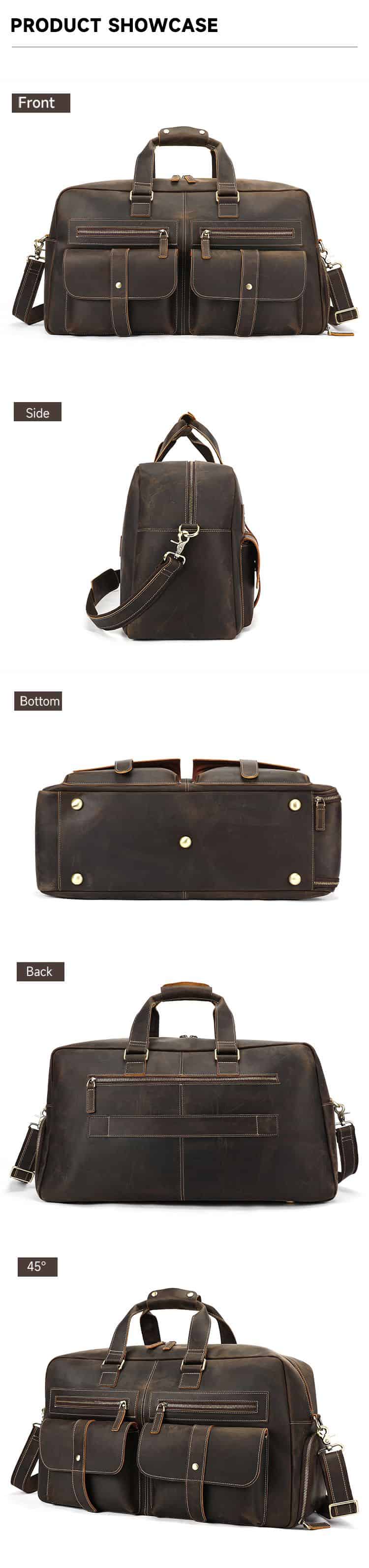 瘋馬皮男士旅行袋 帶獨立鞋倉大容量手提旅行包 復古歐美新款行李箱包手提袋推薦 真皮包包