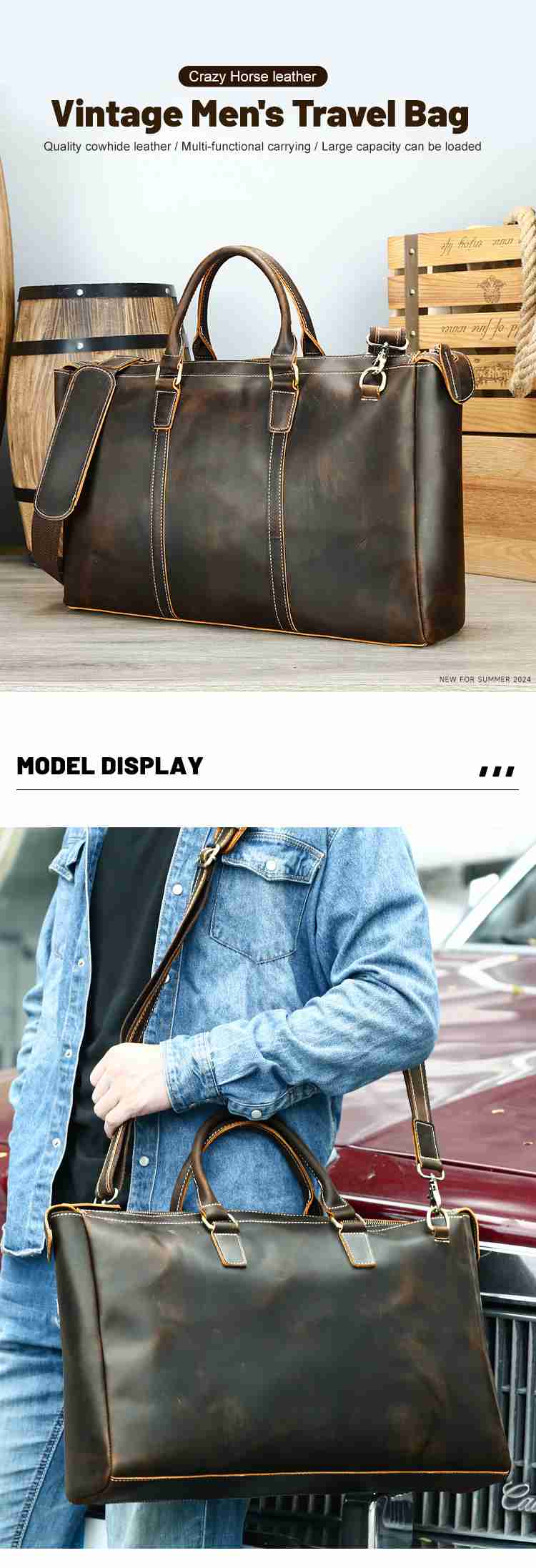 復古瘋馬皮單肩手提旅行包 高質感短途旅行袋 17吋筆電包旅行手袋 男士公事包推薦 真皮包包