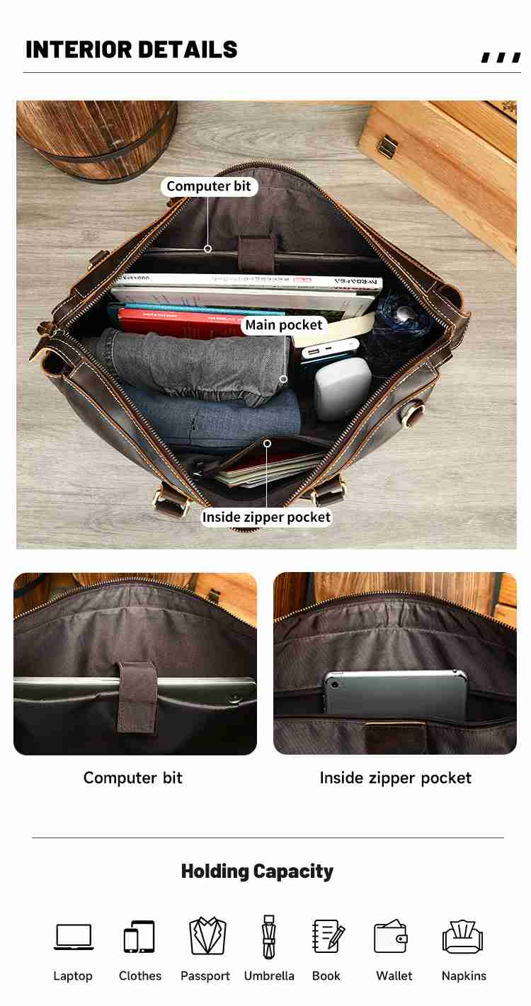 復古瘋馬皮單肩手提旅行包 高質感短途旅行袋 17吋筆電包旅行手袋 男士公事包推薦 真皮包包