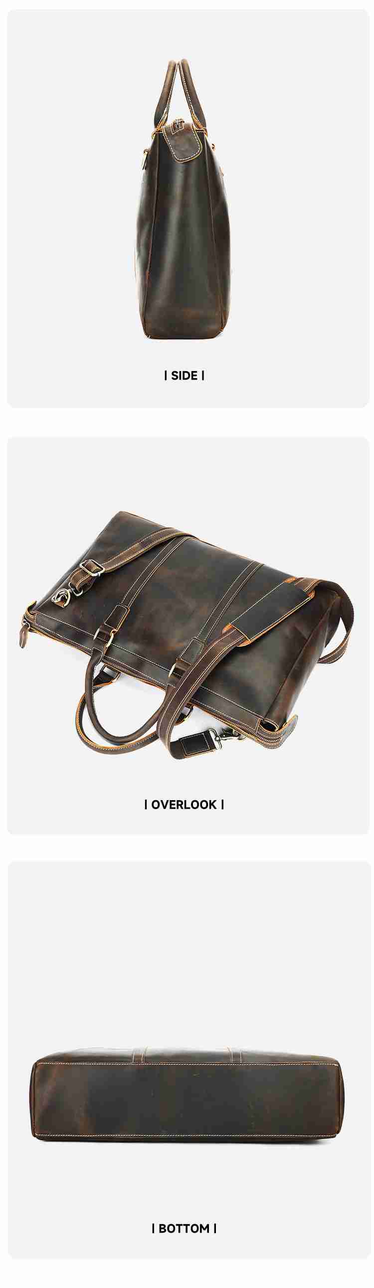 復古瘋馬皮單肩手提旅行包 高質感短途旅行袋 17吋筆電包旅行手袋 男士公事包推薦 真皮包包