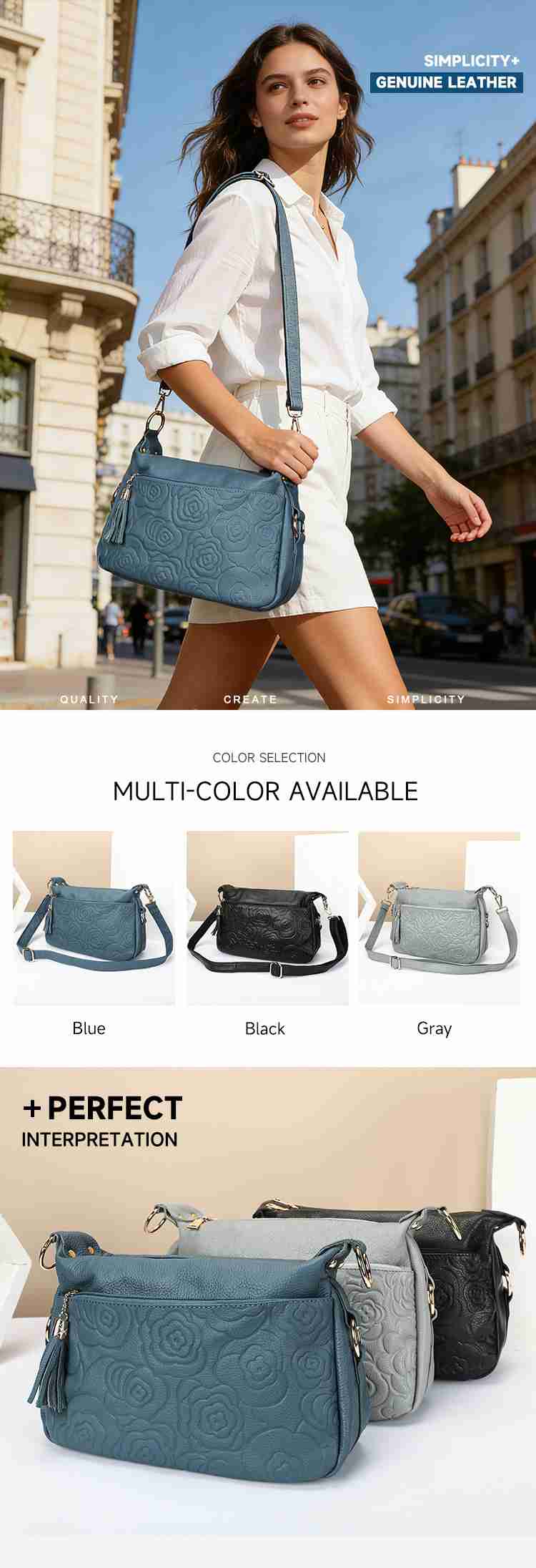 壓花設計頭層牛皮斜挎包 時尚百搭女士單肩包斜背包 氣質熟女真皮側背包 通勤腋下包推薦 真皮包包