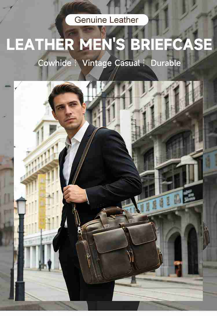 男士瘋馬皮公文包手提包 頭層牛皮斜挎包 16吋電腦包公事包 新款真皮大容量旅行包推薦 真皮包包
