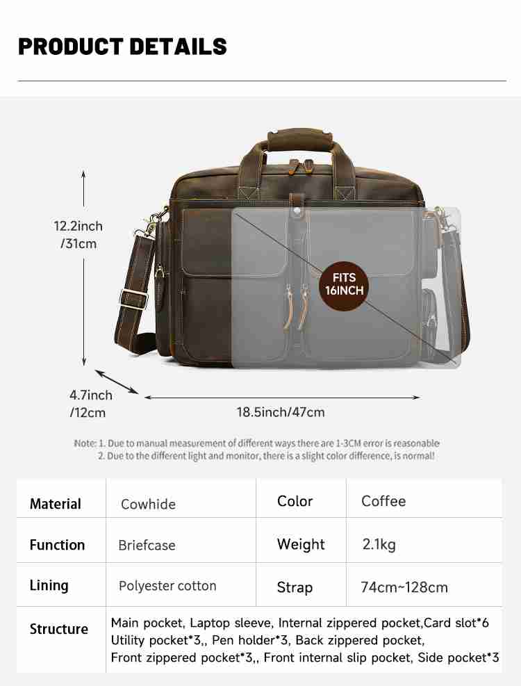 男士瘋馬皮公文包手提包 頭層牛皮斜挎包 16吋電腦包公事包 新款真皮大容量旅行包推薦 真皮包包