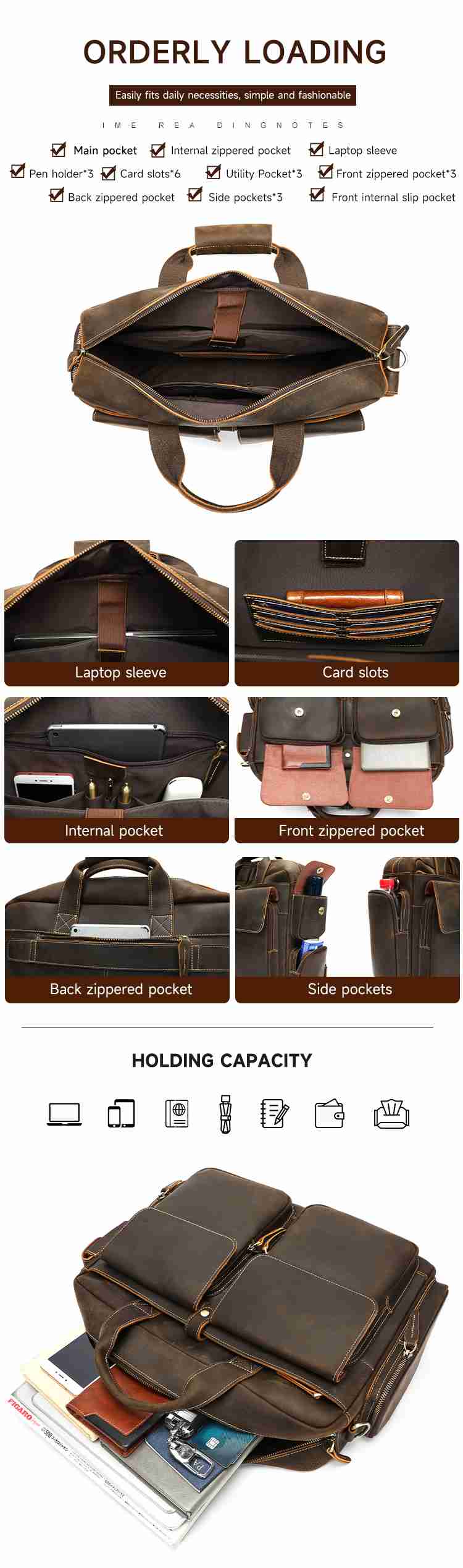 男士瘋馬皮公文包手提包 頭層牛皮斜挎包 16吋電腦包公事包 新款真皮大容量旅行包推薦 真皮包包