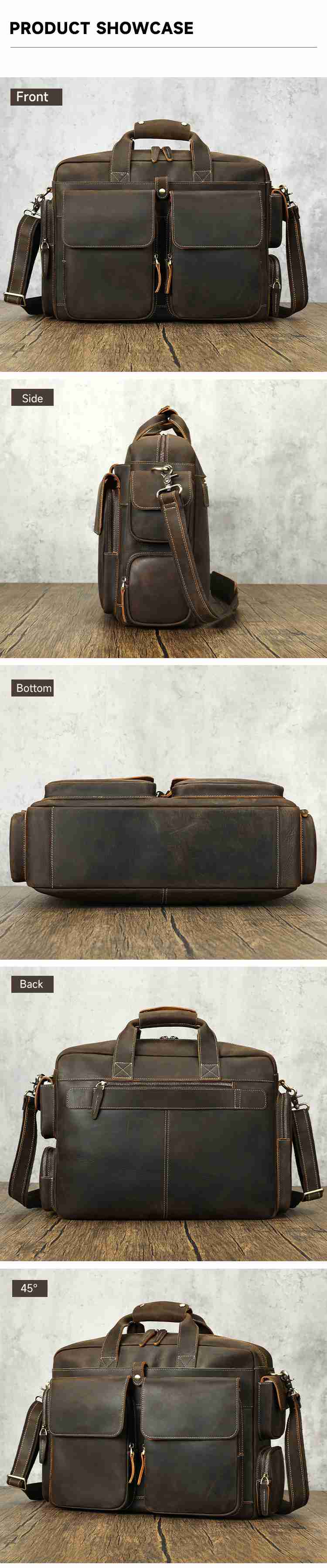 男士瘋馬皮公文包手提包 頭層牛皮斜挎包 16吋電腦包公事包 新款真皮大容量旅行包推薦 真皮包包