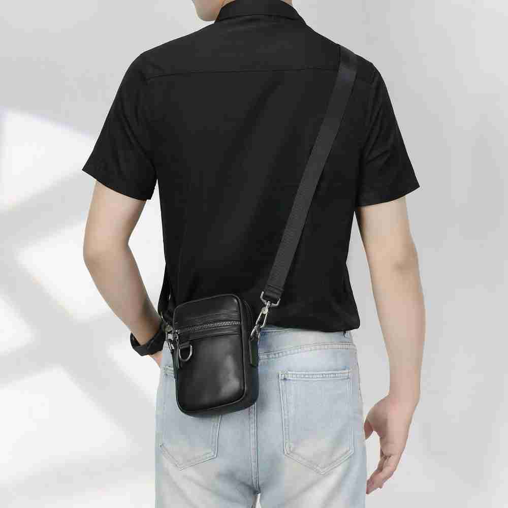 新款休閑百搭多功能手機小包包 真皮男士單肩包斜背包 男生戶外運動手機斜跨包推薦 真皮包包