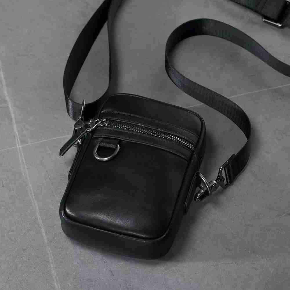 新款休閑百搭多功能手機小包包 真皮男士單肩包斜背包 男生戶外運動手機斜跨包推薦 真皮包包