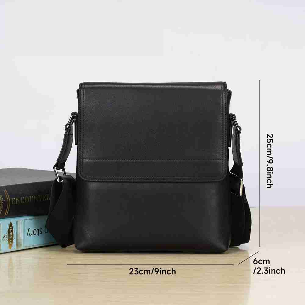 休閑商務通勤斜背包 男士豎款翻蓋單肩背包真皮斜挎包 新款簡約頭層牛皮單肩包推薦 真皮包包