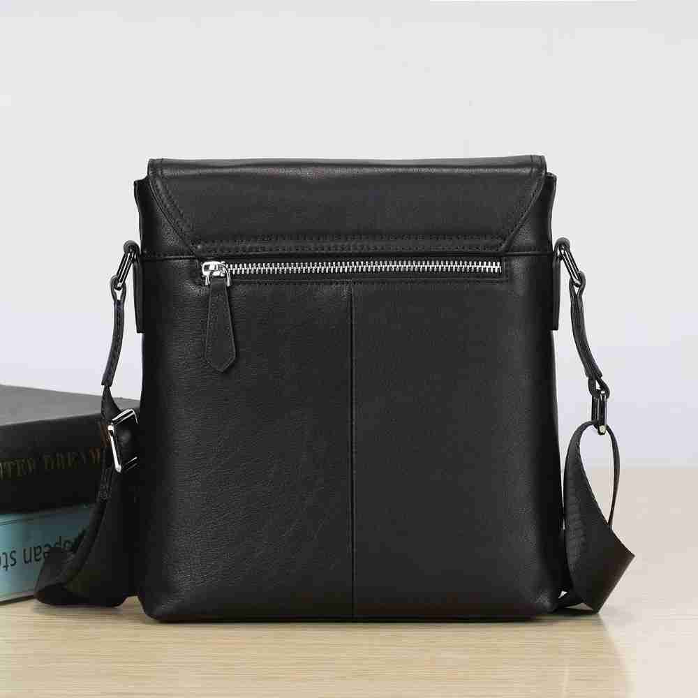 休閑商務通勤斜背包 男士豎款翻蓋單肩背包真皮斜挎包 新款簡約頭層牛皮單肩包推薦 真皮包包