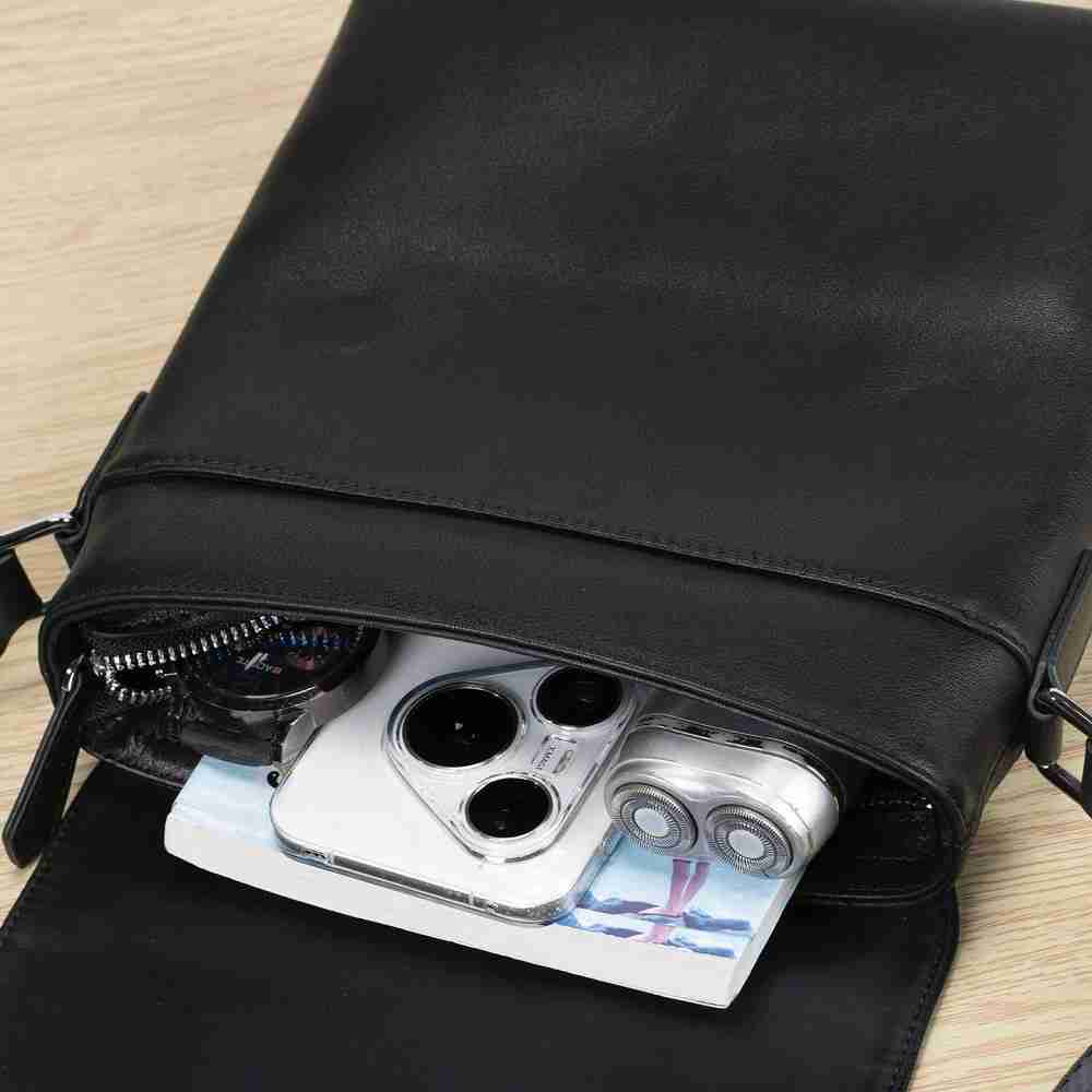 休閑商務通勤斜背包 男士豎款翻蓋單肩背包真皮斜挎包 新款簡約頭層牛皮單肩包推薦 真皮包包