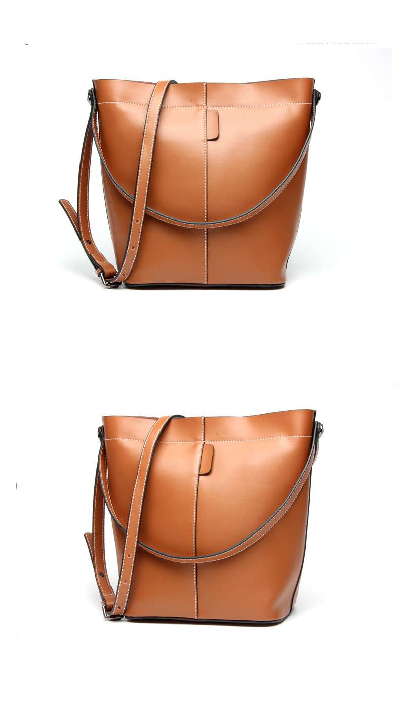 纳帕牛皮水桶包 欧美时尚牛皮购物袋 女用真皮托特包 油蜡牛皮单肩包